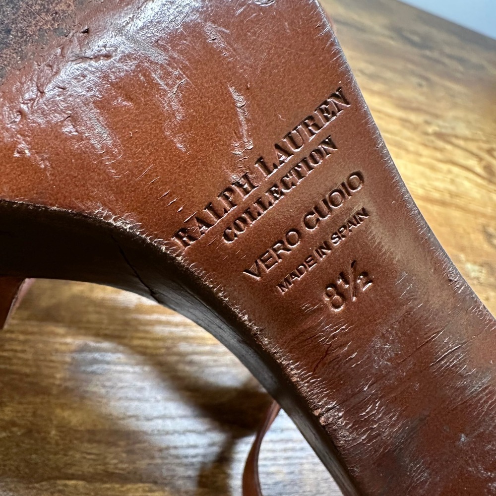 Ralph Lauren Purple Label Collection Leather T-Strap Platform Sandals Wooden 8.5 - Picture 10 of 12